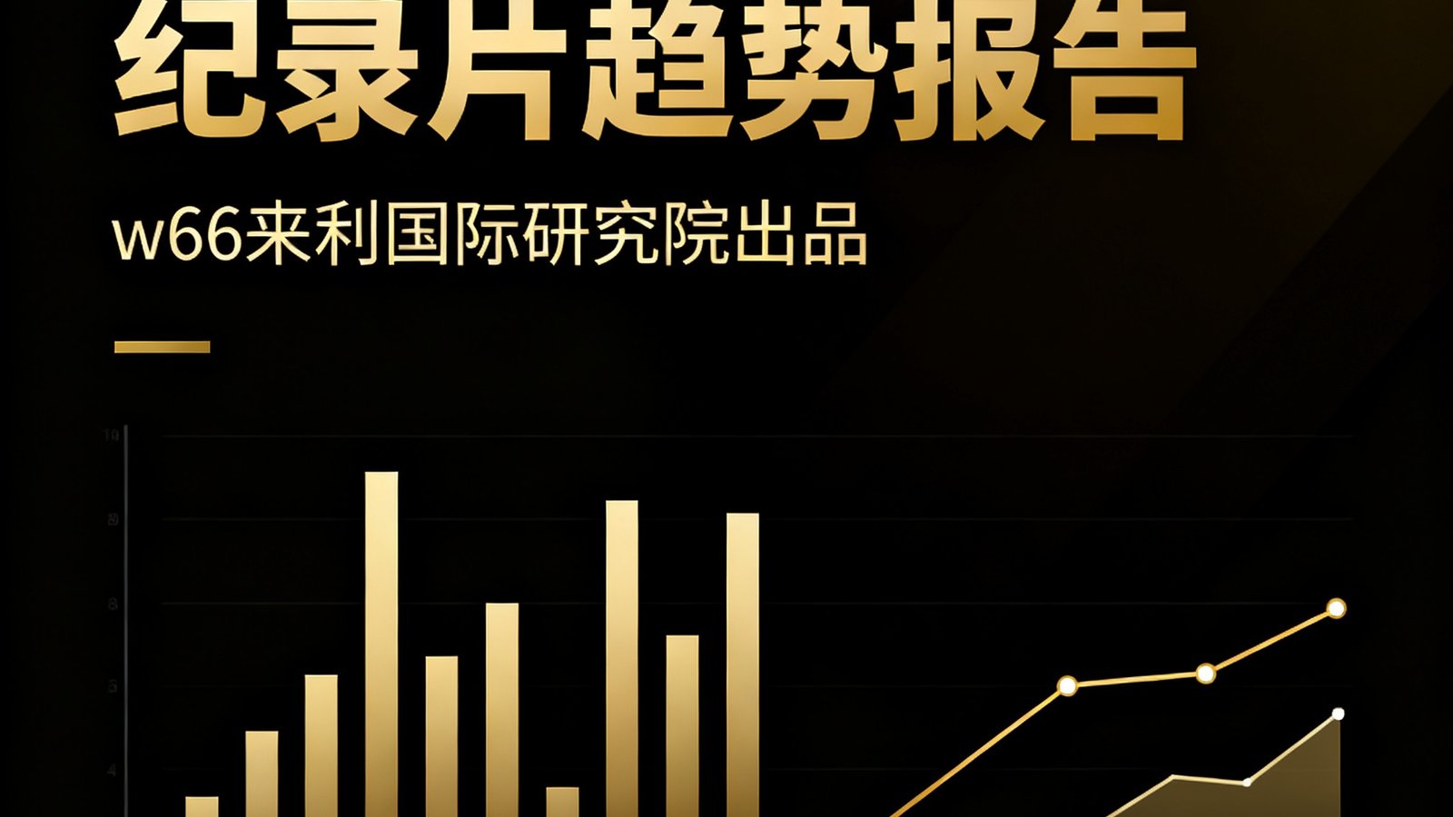 2024全球体育纪录片趋势报告封面图，深色背景上展示着柱状图和折线图，金色标题字体写着报告名称，下方标注了w66来利国际研究院出品字样